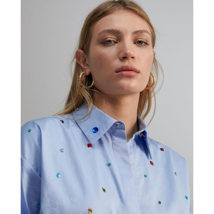Camicia in popeline con pietre ad anello