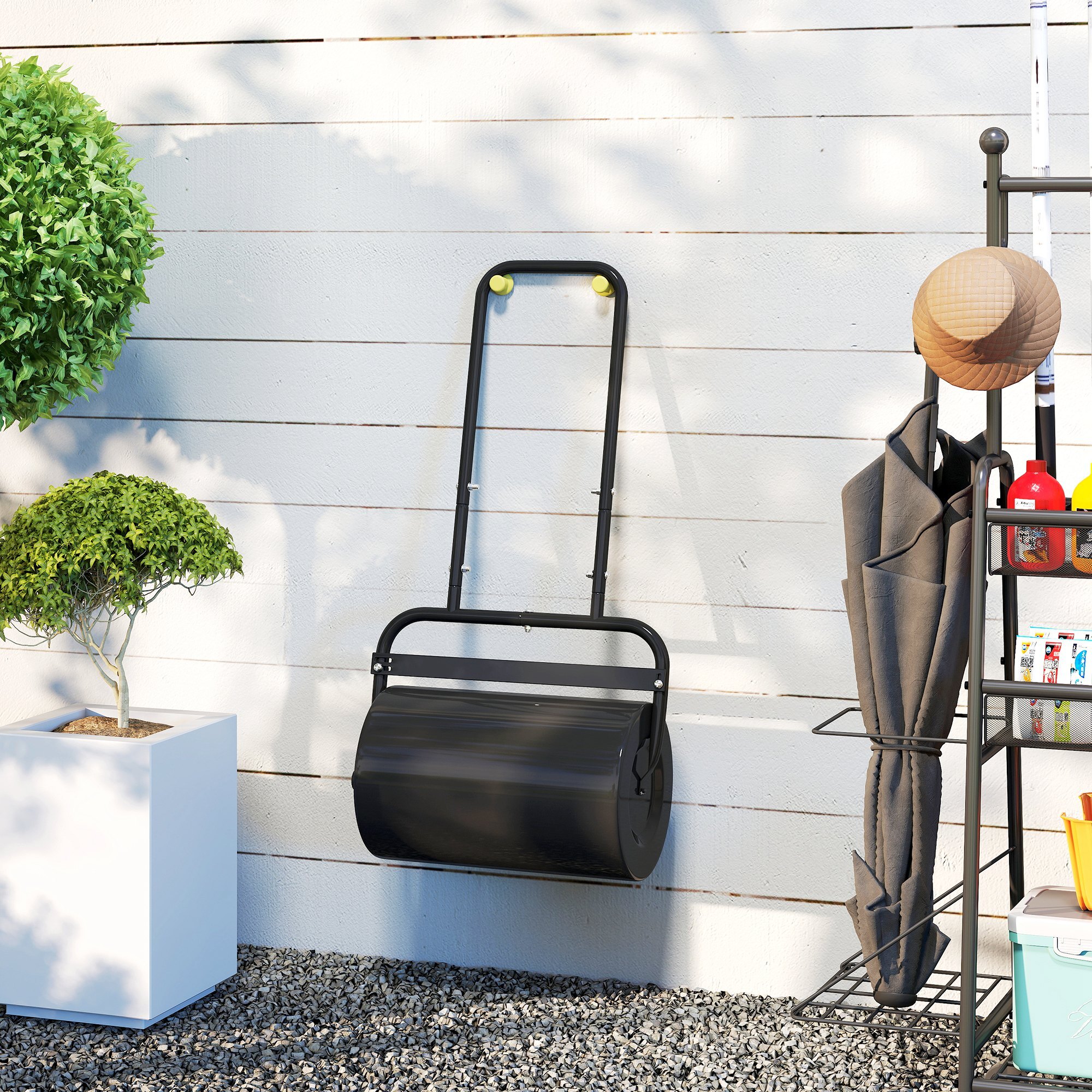 Rouleau à gazon jardin en acier avec poignée dim. 59L x 32l x 113H cm lestage max. 38 L noir