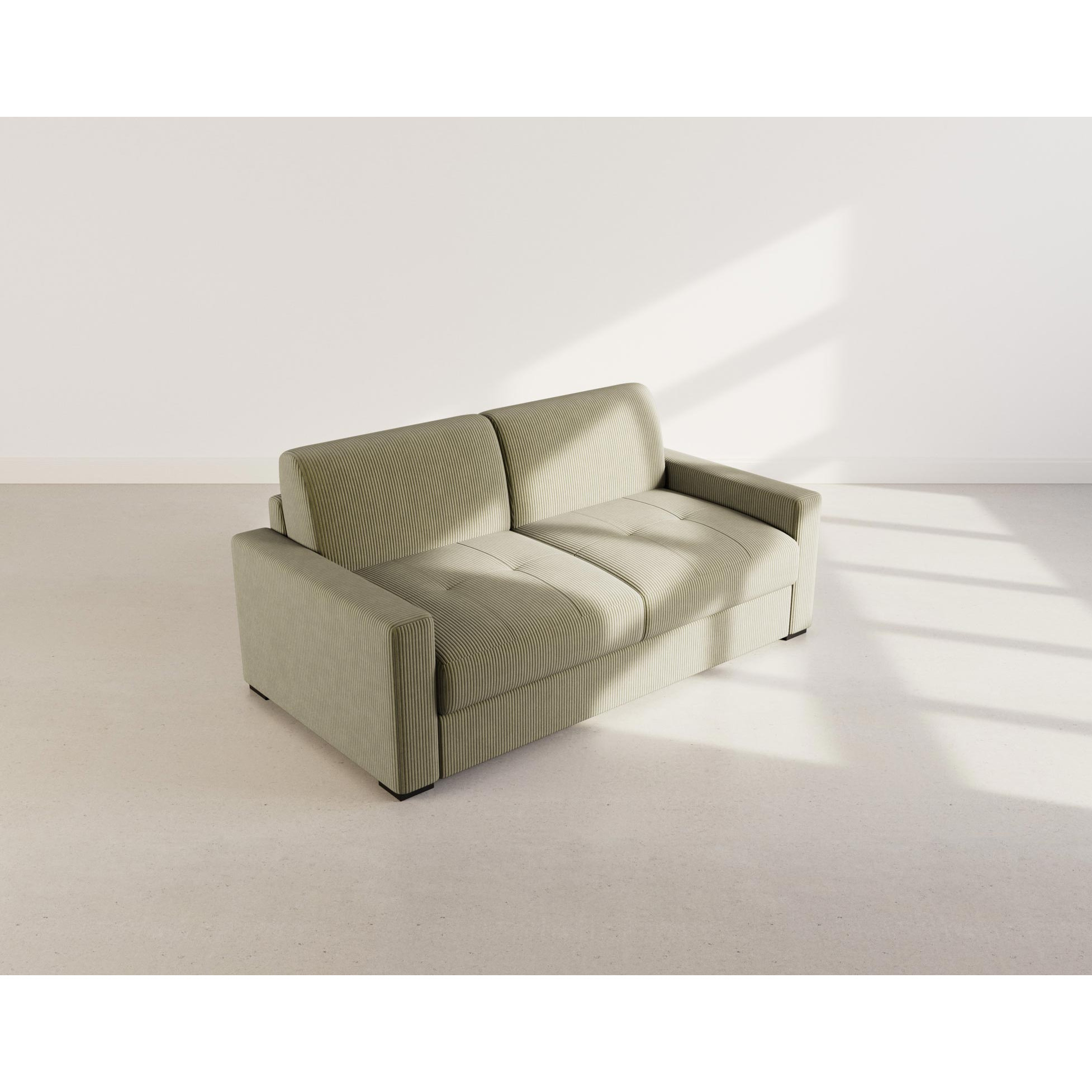 Tristan - Canapé lit 3 places convertible express couchage quotidien 140 cm matelas 14 cm en velours côtelé - Vert Kaki