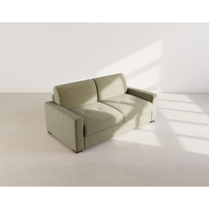 Tristan - Canapé lit 3 places convertible express couchage quotidien 140 cm matelas 14 cm en velours côtelé - Vert Kaki