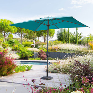 Parasol droit rectangulaire "Loompa" bleu canard 3x2m en aluminium