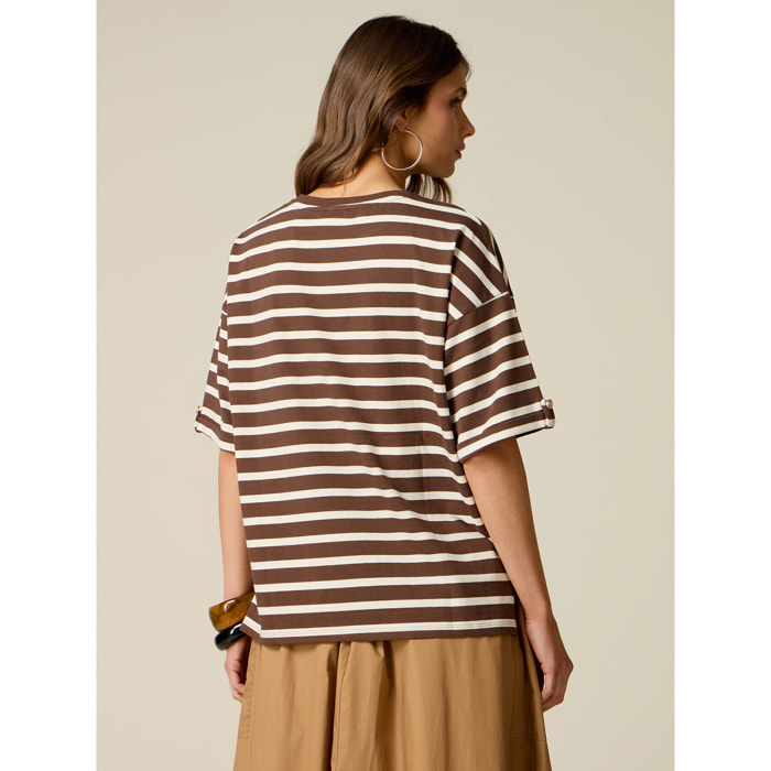 Oltre - T-shirt over a righe - Marrone
