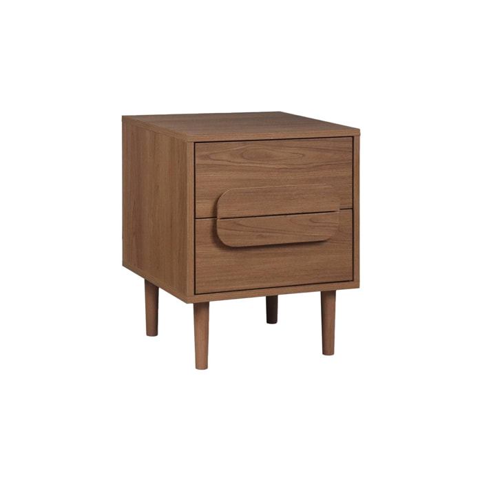 Table de chevet vintage décor bois de noyer 2 tiroirs L 40 x P 40 x H 50cm - Juliana