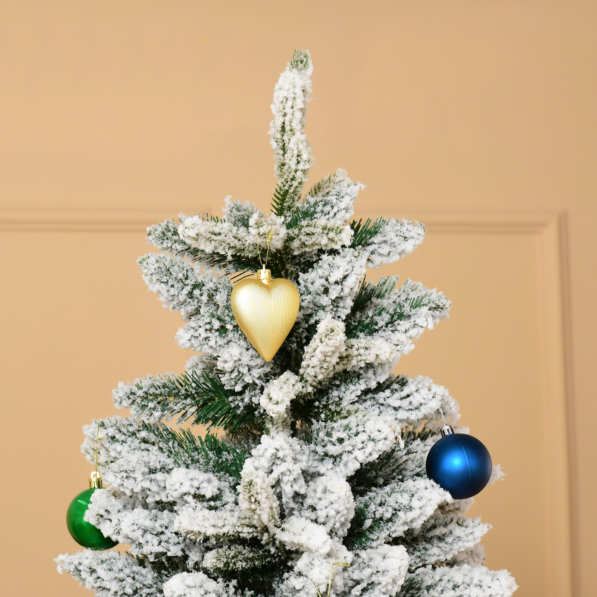 árbol de Navidad 210 cm Nevado Artificial con 784 Puntas de Rama Ignífugas y Soporte de Acero Decoración Navideña para Interiores Ø95x210 cm Verde y Blanco
