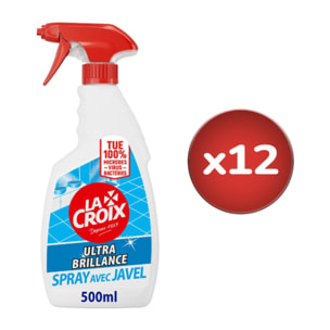 Pack de 12 - Nettoyant Ménager La Croix salle de bain Spray Désinfectant Ultra brillance Javel - 500ml