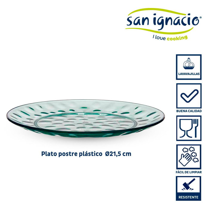 Plato postre plastico puntos 21,5cm verd colección leknes