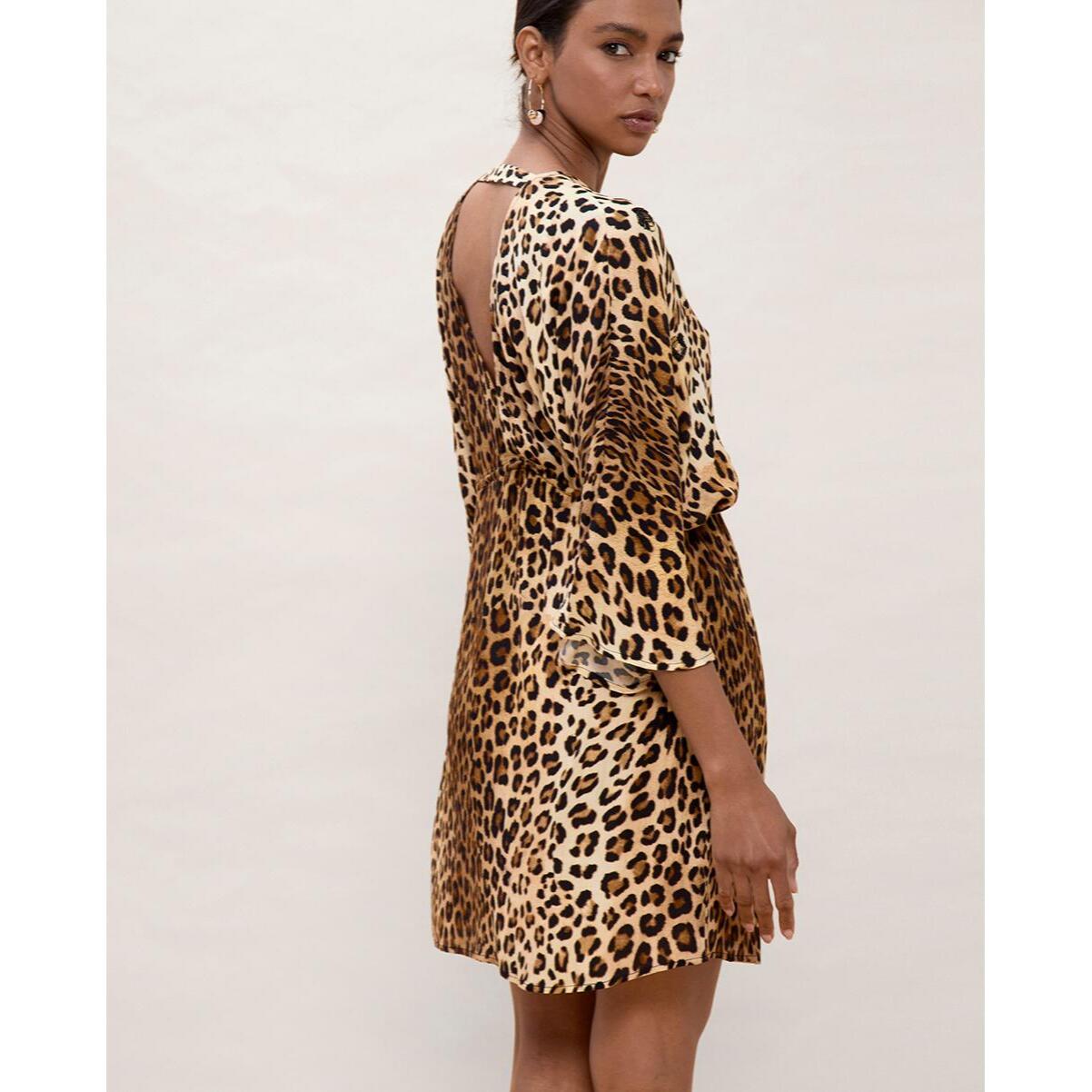 Abito corto con maniche larghe, stampa animalier