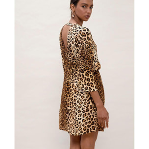 Abito corto con maniche larghe, stampa animalier