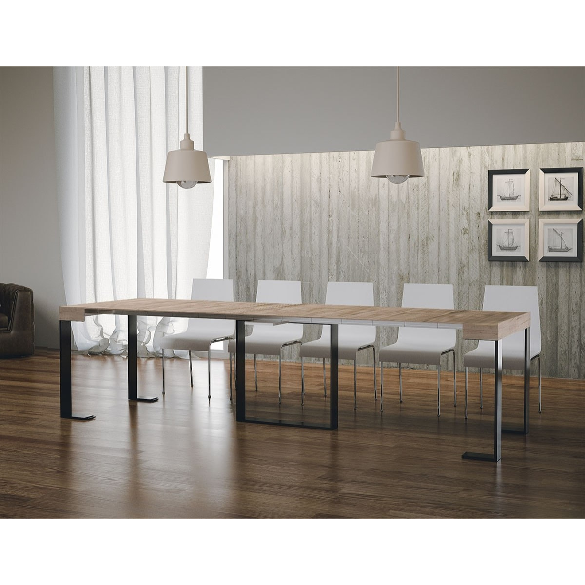 Consola extensible 90x40/300 cm Futura Roble Natural estructura Antracita