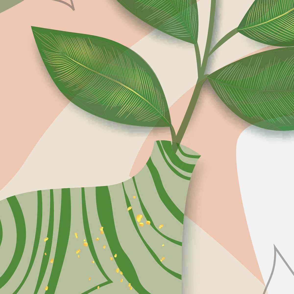 Tableau feuille verte en vase style moderne doux Toile imprimée