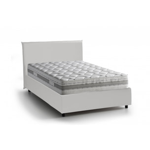 Letto piazza e mezza Assia, Letto contenitore con rivestimento in ecopelle, 100% Made in Italy, Apertura frontale, adatto per materasso Cm 120x200, Bianco