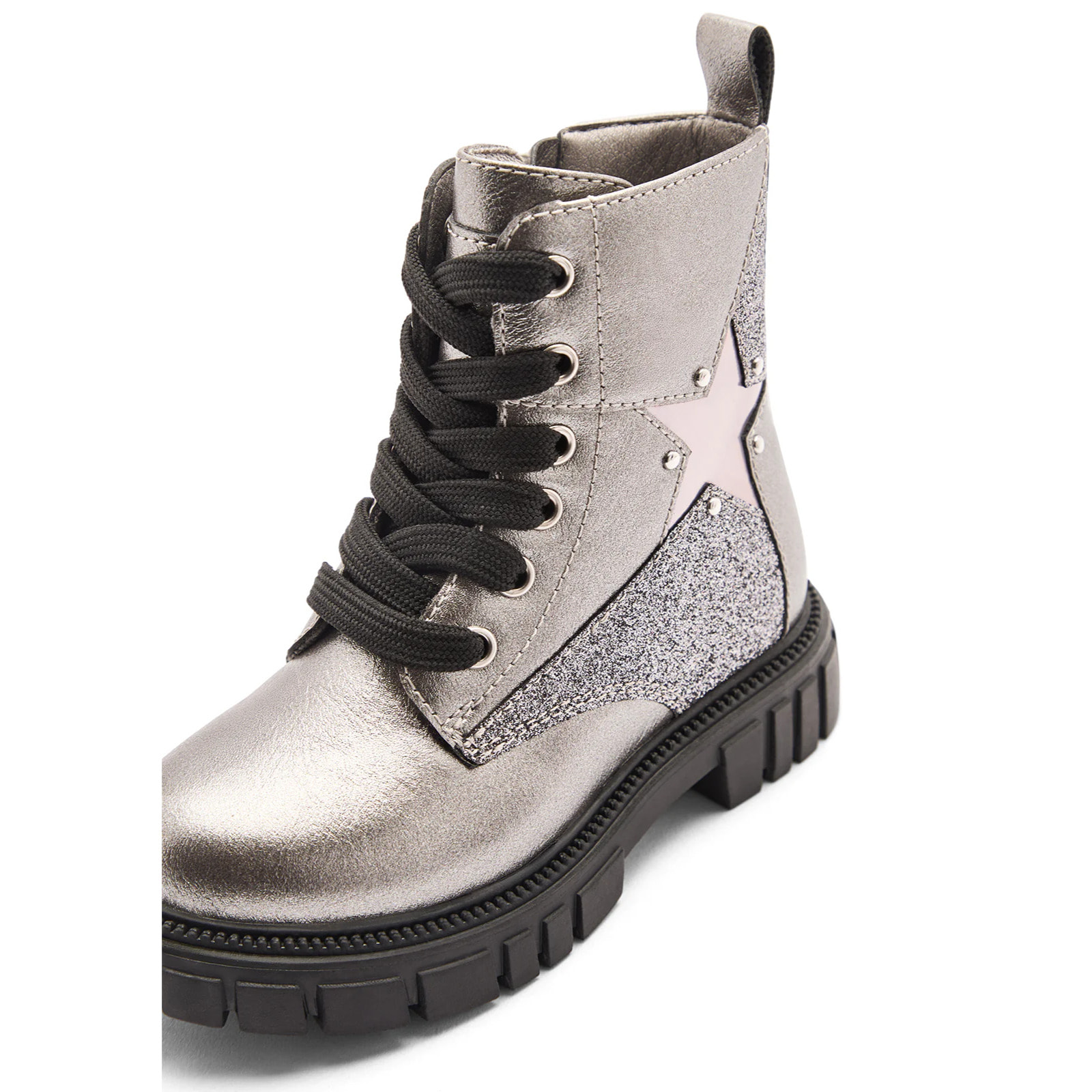 Stivali militari da bambina a metà polpaccio con cerniera interna e stampa a stella