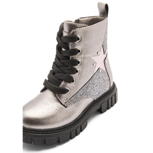 Stivali militari da bambina a metà polpaccio con cerniera interna e stampa a stella