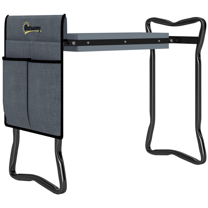Tabouret de jardin pliable agenouilloir de jardin siège jardinage avec coussin pochette rangement outils gris