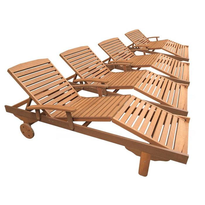 Bain de soleil pliant en bois exotique ''Singapour'' - Maple - Marron clair - Lot de 4
