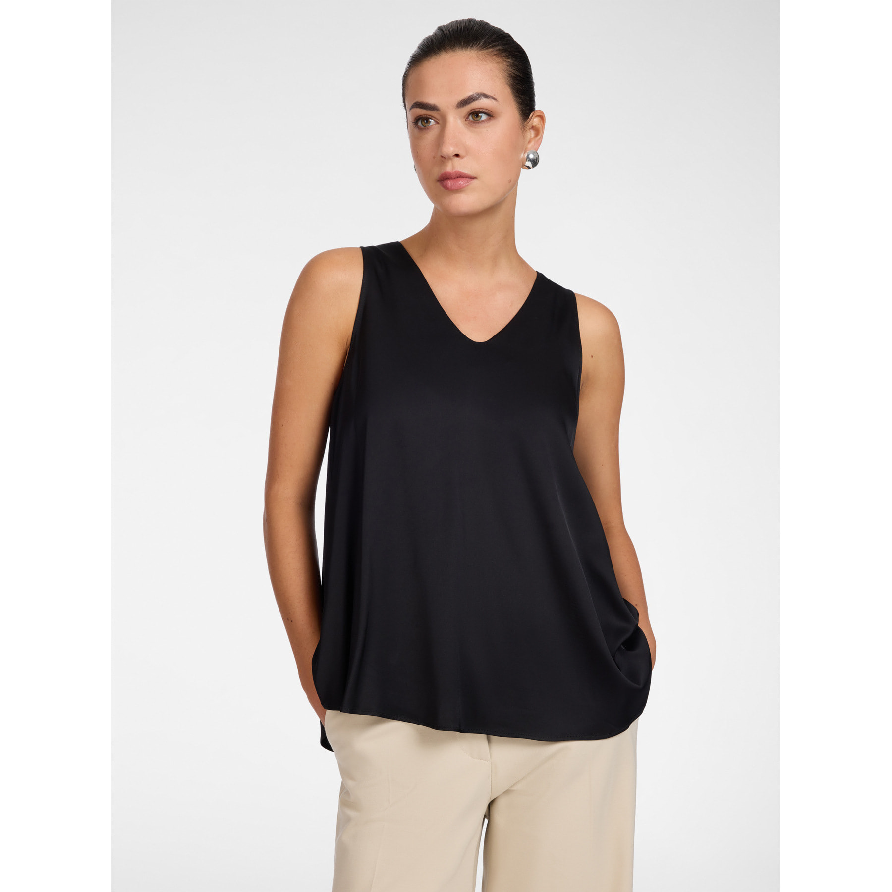Elena Mirò - Top in raso di viscosa scollo a V - Nero