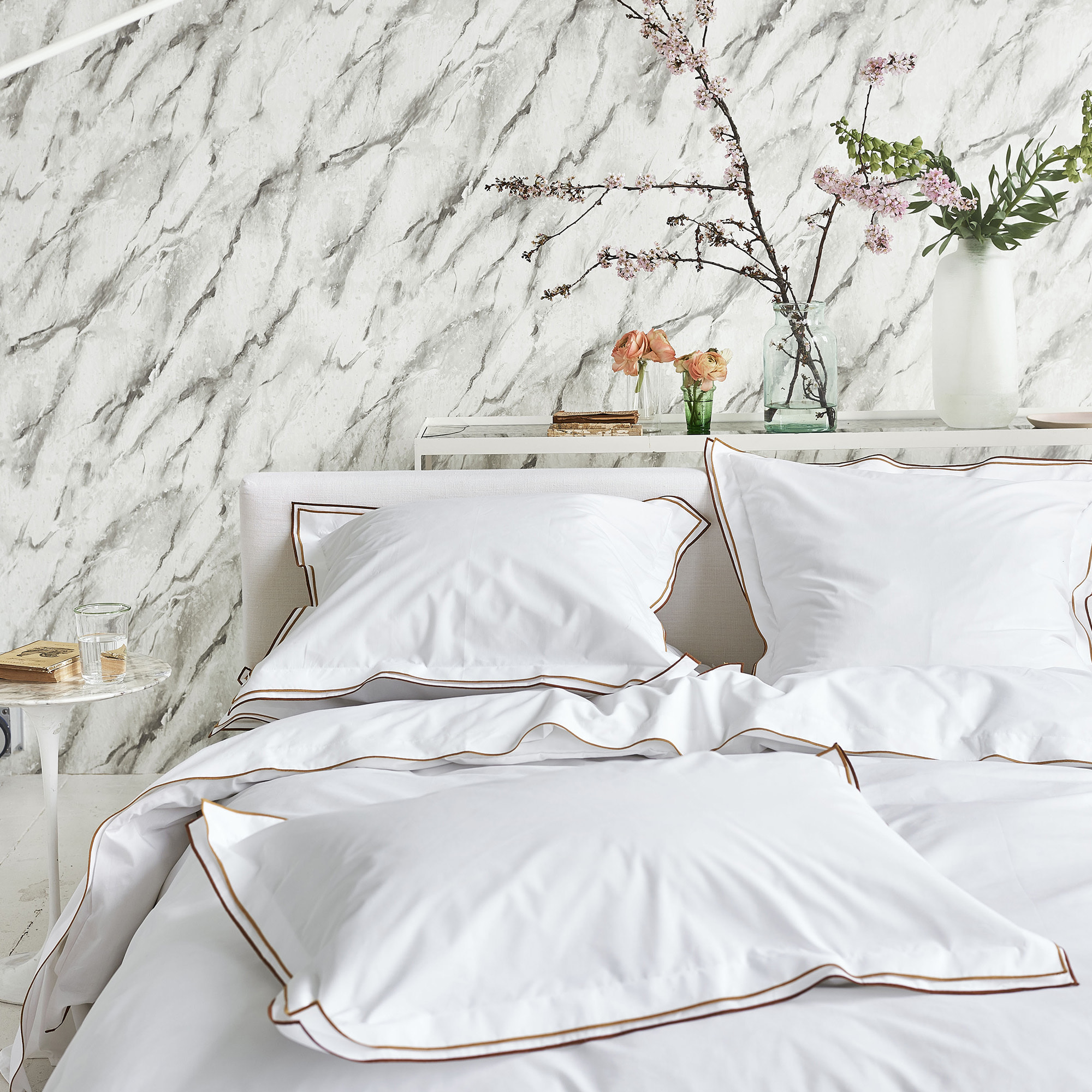 Housse de couette unie en percale de coton, ASTOR, Châtaigne/Ocre