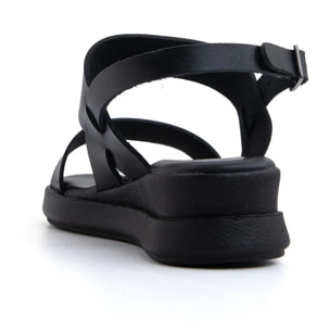 Sandalo platform minimal band in vera pelle - NERO