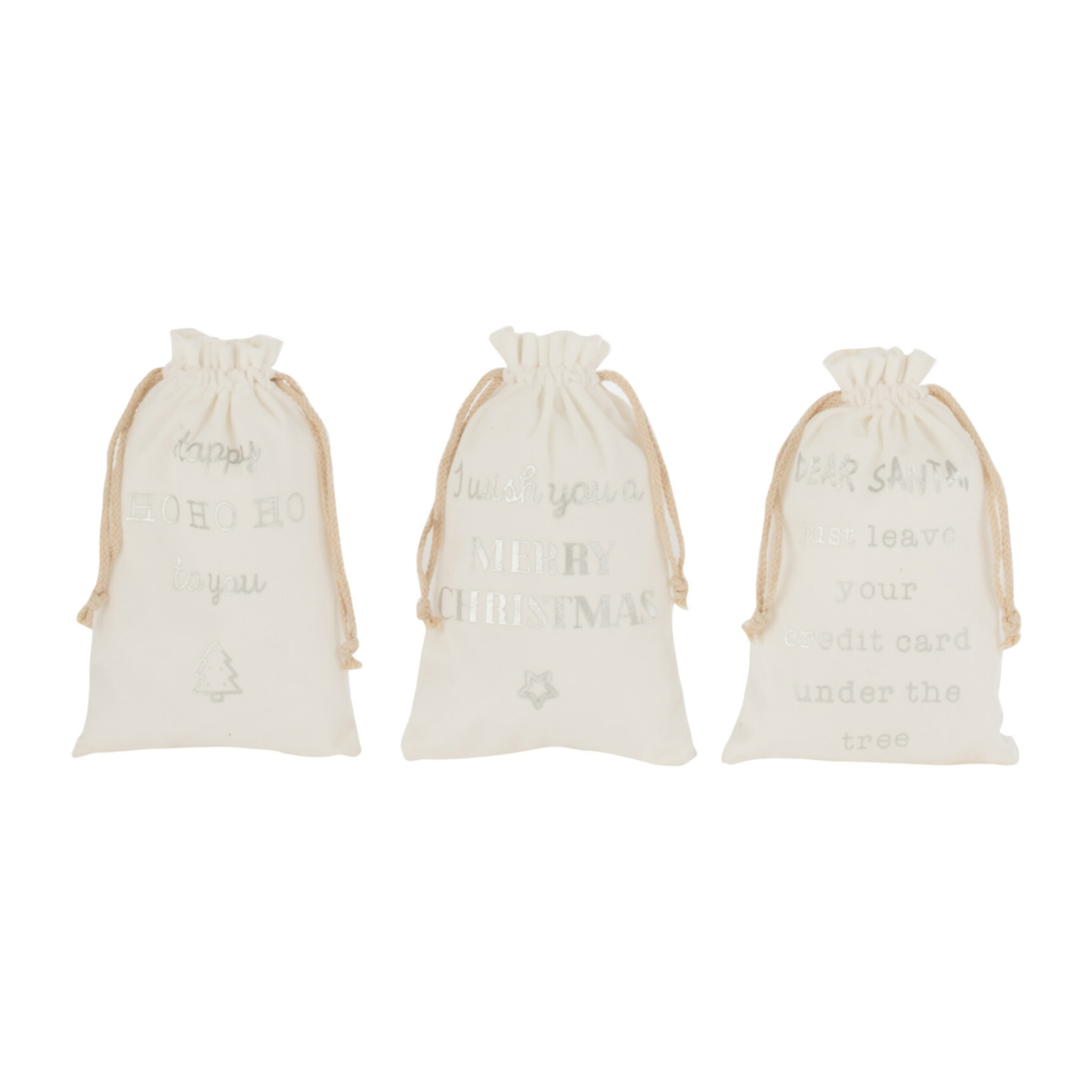 J-Line sac de Noël Anglais - velours - blanc - small - 3 pcs