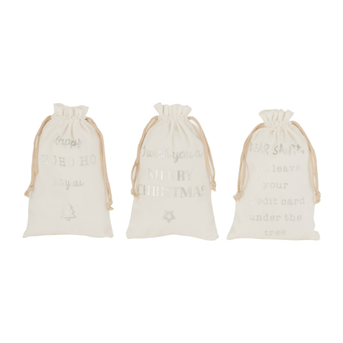 J-Line sac de Noël Anglais - velours - blanc - small - 3 pcs
