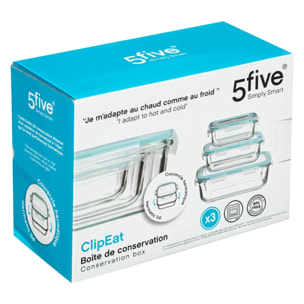 3 petites boîtes rect de conservation verre ClipEat