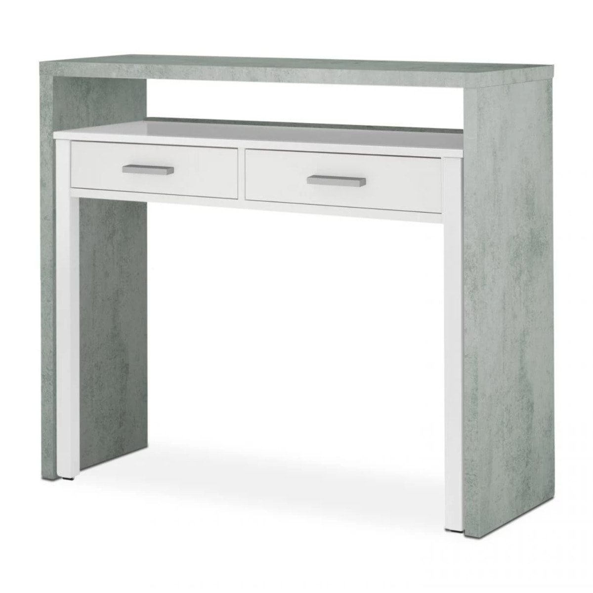 Mesa de escritorio extensible Zira Blanco Artik (Blanco Mate) - Gris Cemento
