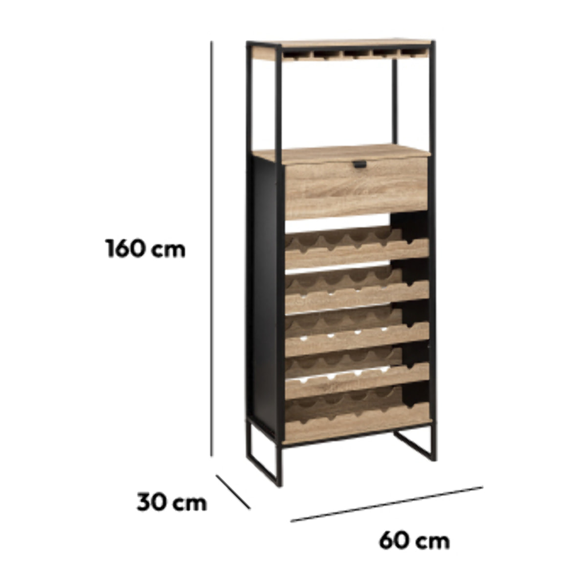 Meuble bar x25bouteuilles Effet chêne naturel Aliaj