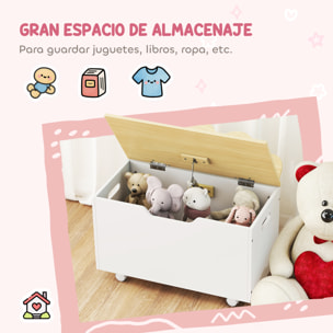Caja de Almacenaje de Juguetes con Ruedas, Baúl Juguetes Infantil con Tapa Abatible con Bisagra de Seguridad, Diseño de Nube, para Dormitorio, Sala de juegos, Guardería, Blanco y Natural