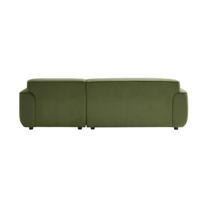 Canapé d'angle droit. 2 à 3 places. velours côtelé vert. Wallas L 196 x P 151 / 91 / x H 73cm