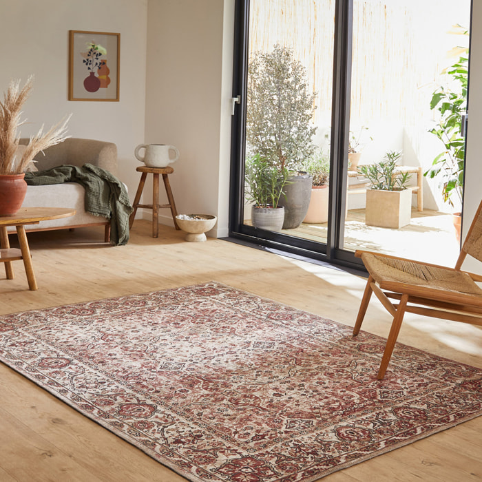 Carry - tapis style vintage lavable en machine à 30°c, rose