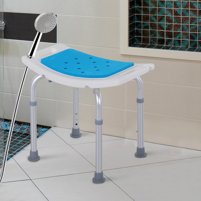 Siège de douche réglable en hauteur tabouret de douche ergonomique pieds antidérapants charge max. 136 Kg alu HDPE blanc bleu
