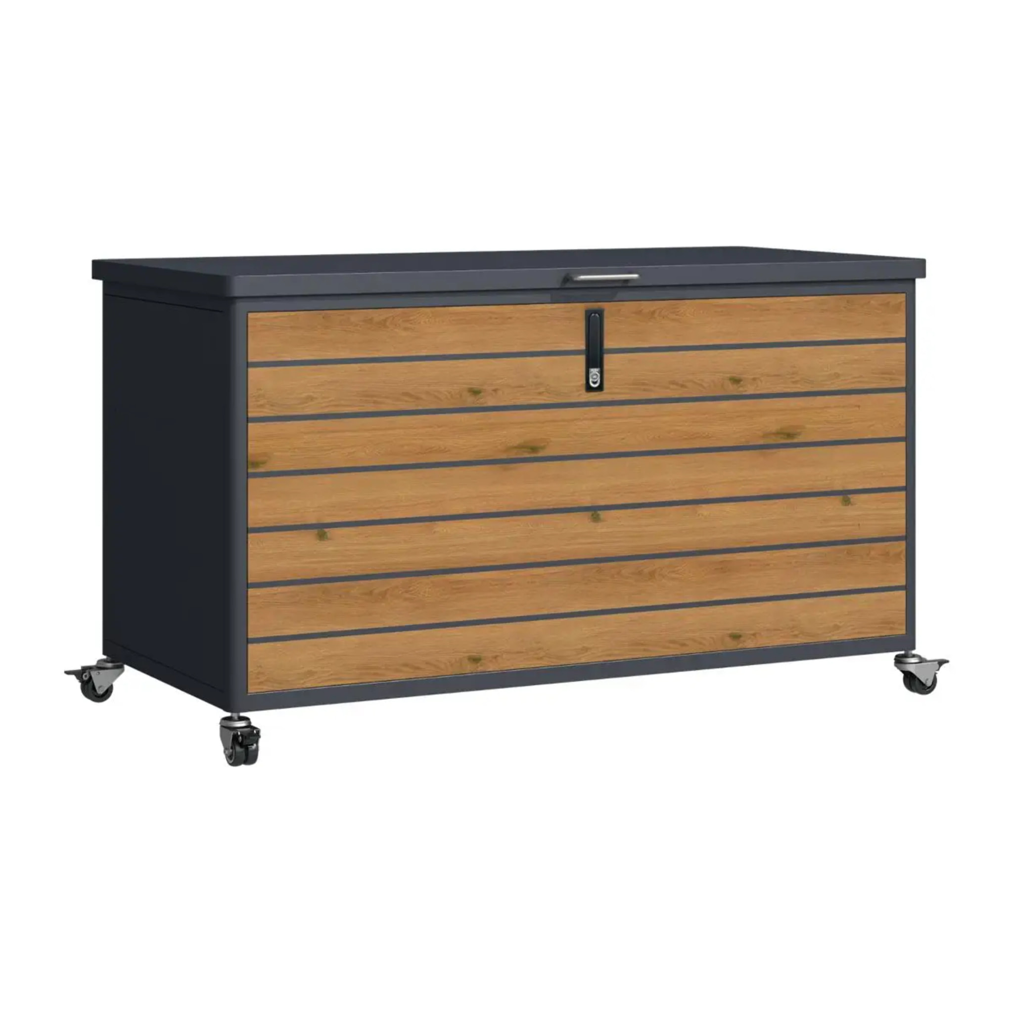Coffre à roulette PREMIUM métal 650L anthracite imitation bois