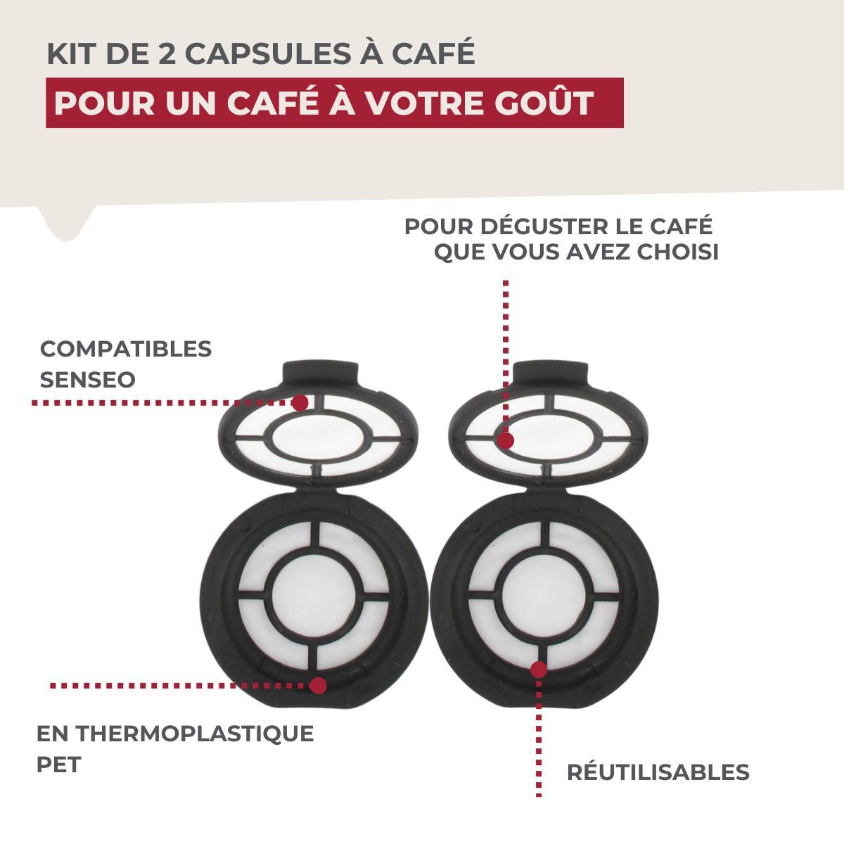 Ensemble de 4 capsules à café réemployables compatibles Senseo Fackelmann Petit Déjeuner
