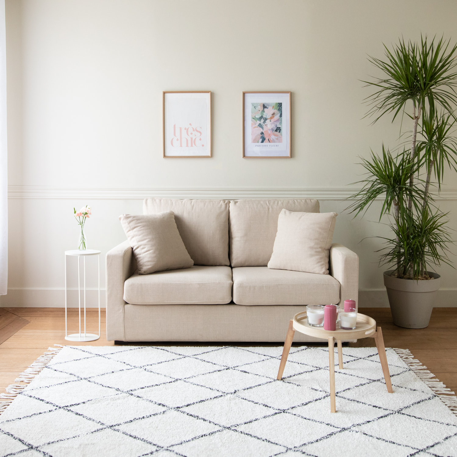 Canapé droit 2 places beige BASTIEN