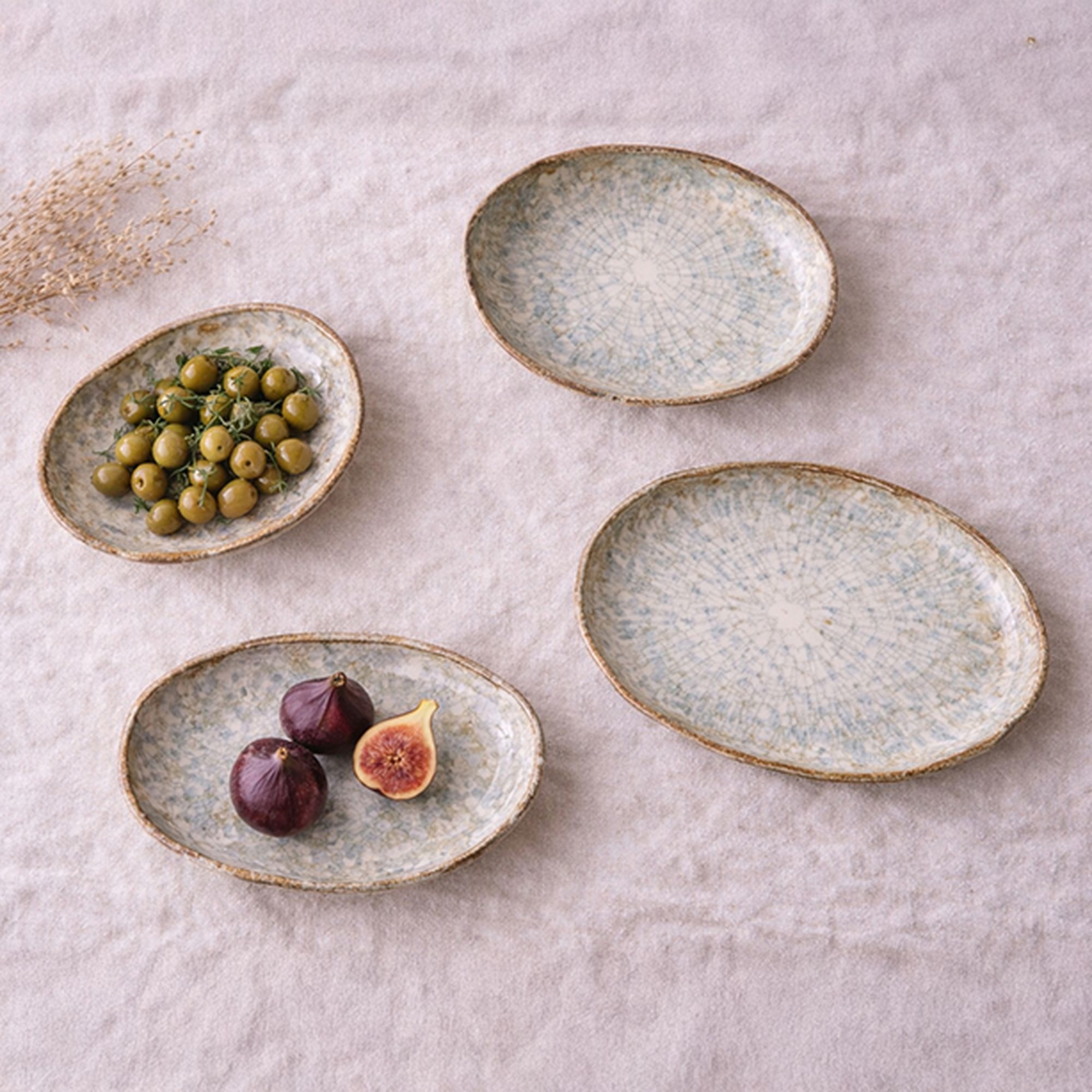 Lot de 6 assiettes à dessert 20cm en faience bleu et blanc MINERAL