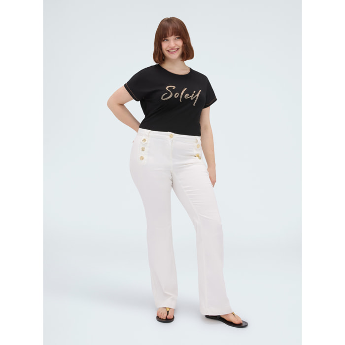Fiorella Rubino - Camiseta de algodón con estampado Soleil - Negro