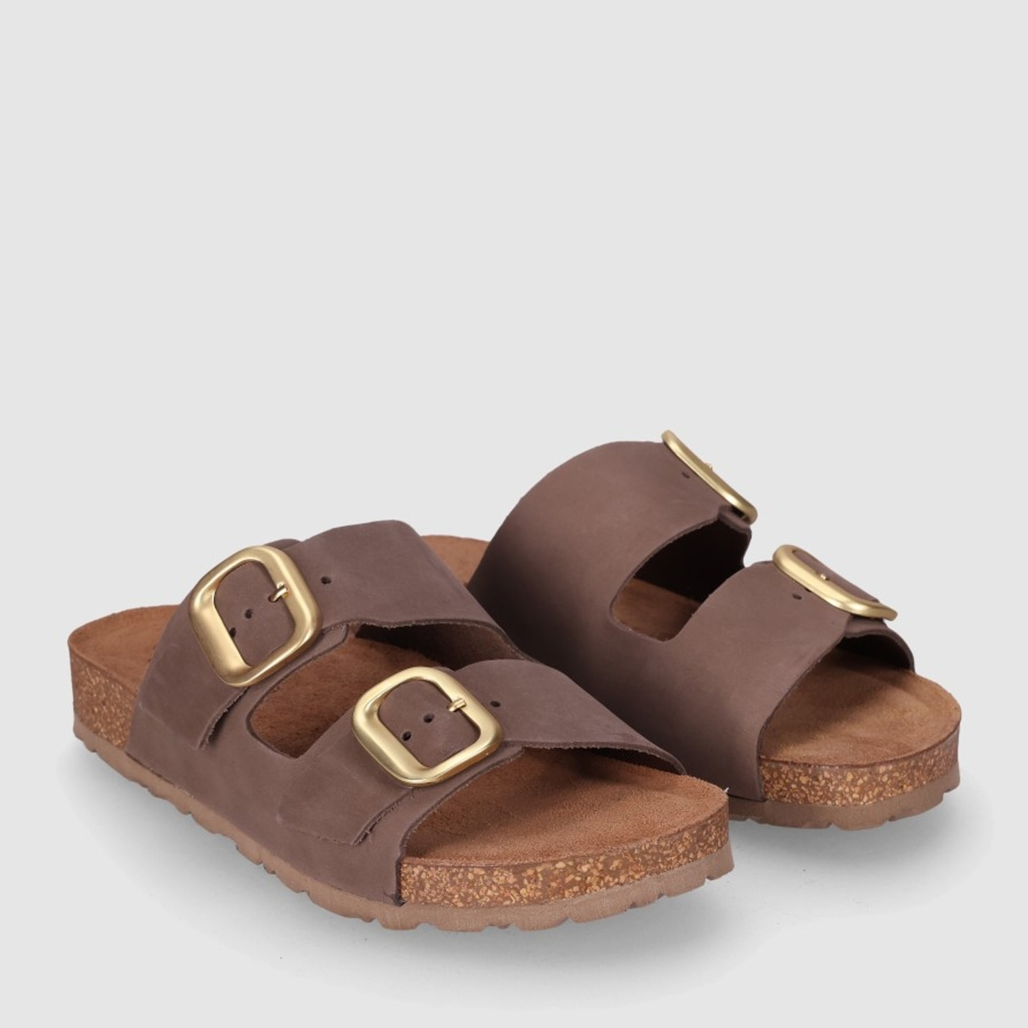 Sandalias de Piel - Marron - Tacón: Bajo