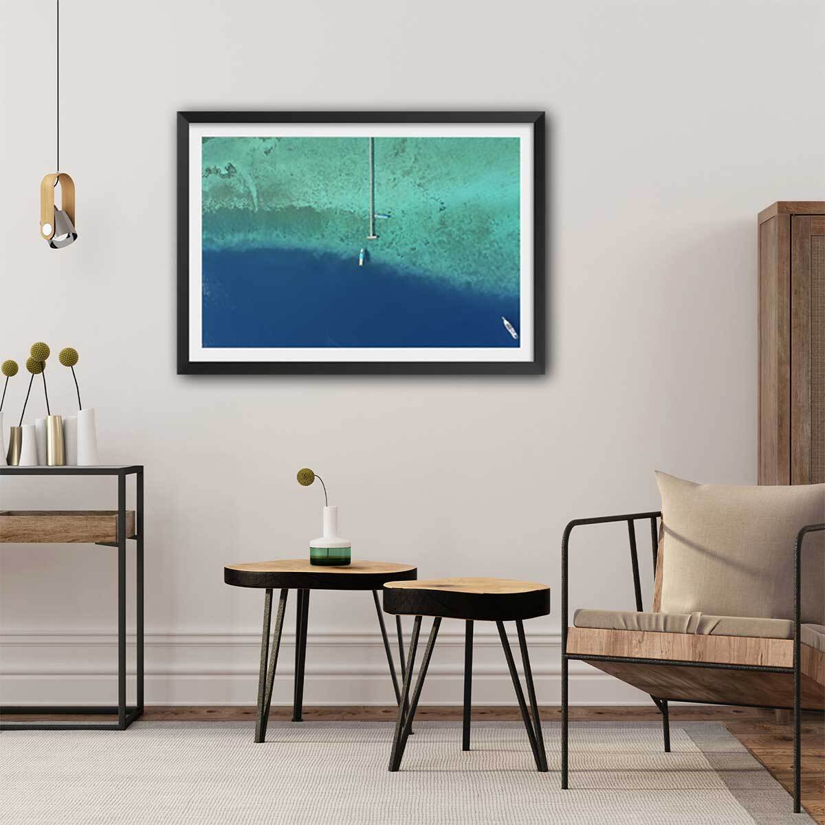 Poster blue lagoon Affiche + cadre en bois - Noir