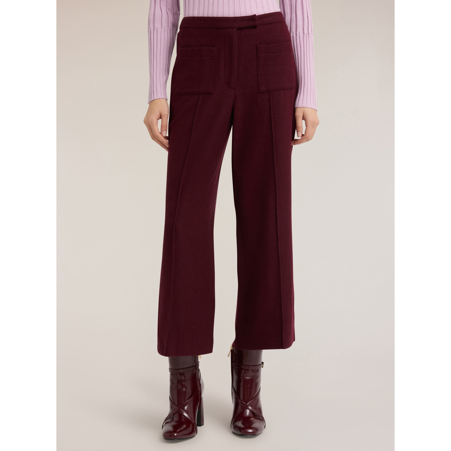 Motivi - Pantaloni cropped in panno misto lana - Bordeaux