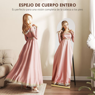 Espejo de Cuerpo Entero Curvado 160x50 cm, Espejo de Pie o Apoyado en la Pared, sin Marco, Base de Madera, para Salón, Dormitorio, Pasillo, Entrada