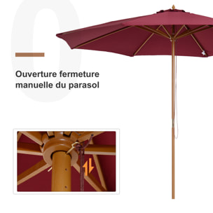 Outsunny Parasol droit en bois polyester haute densité protection solaire Ø 3 x 2,5 m rouge