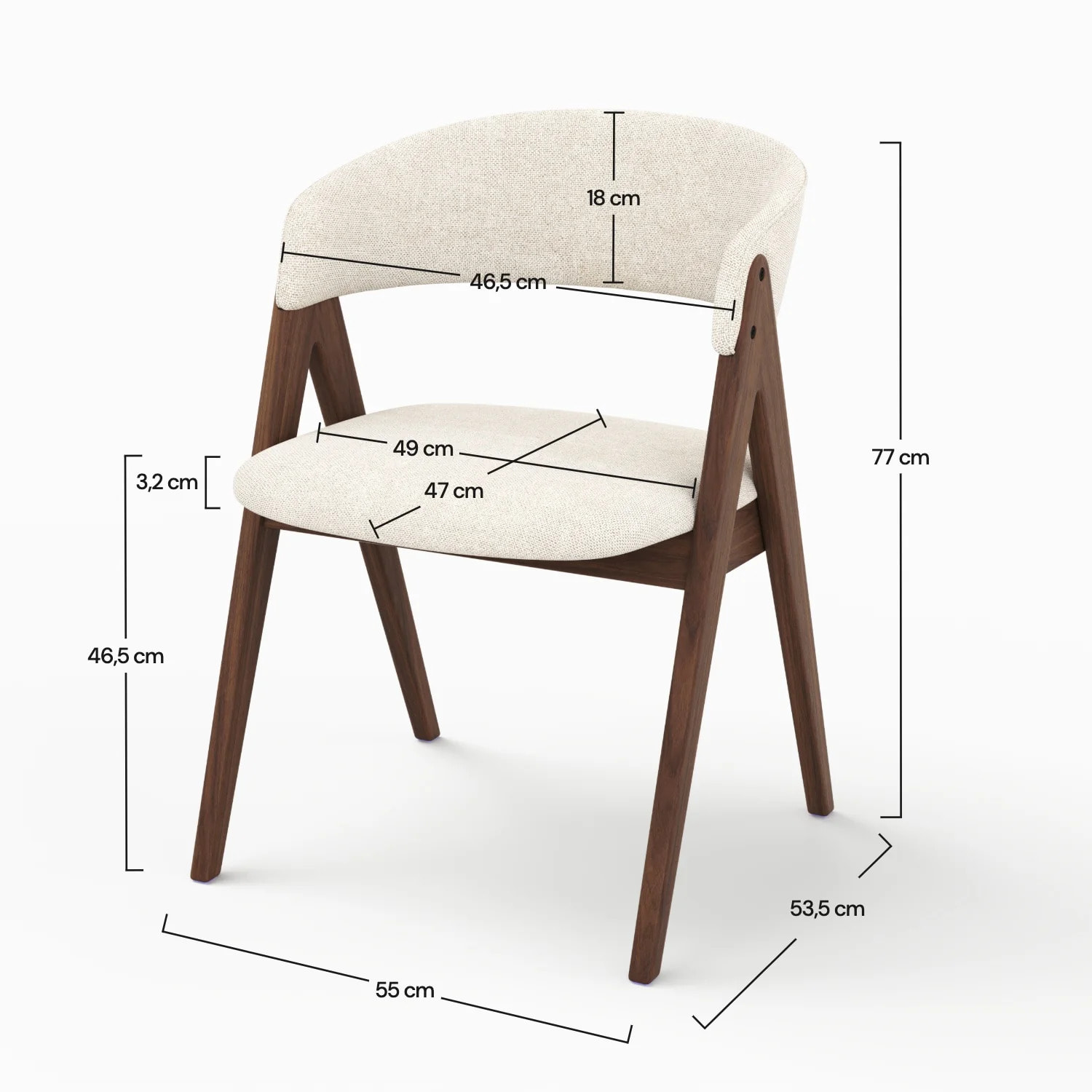 Chaise en bois foncé et tissu beige clair - Isis