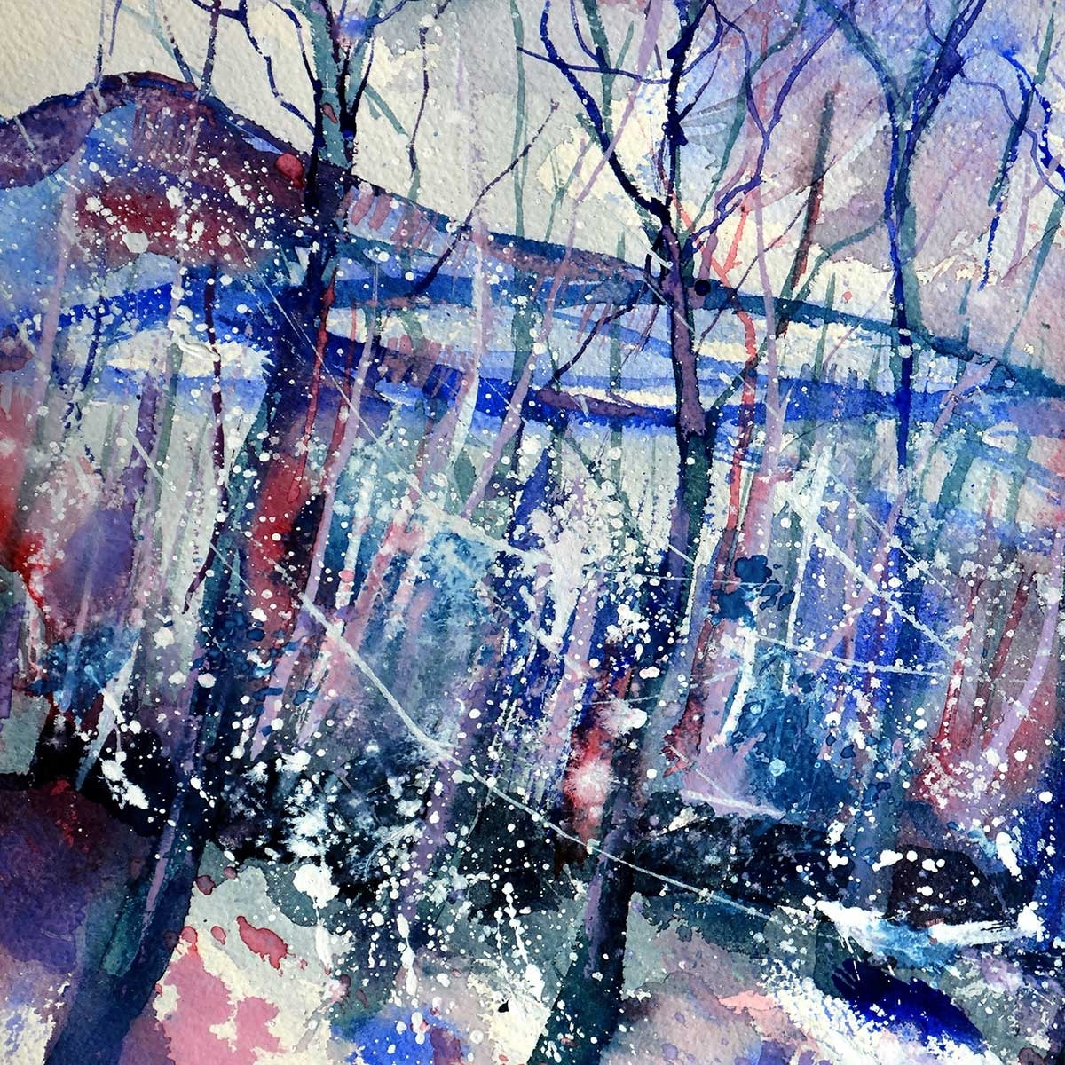 Tableau aquarelle forêt hivernale Toile imprimée