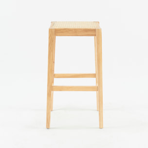 Tabouret pour îlot central 65 cm en cannage et bois - Kappa