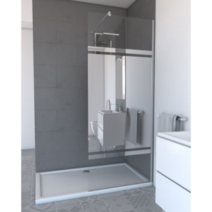 Paroi de Douche 80x200cm - Bande Miroir - Barre de Fixation Extensible et Profil Chrome