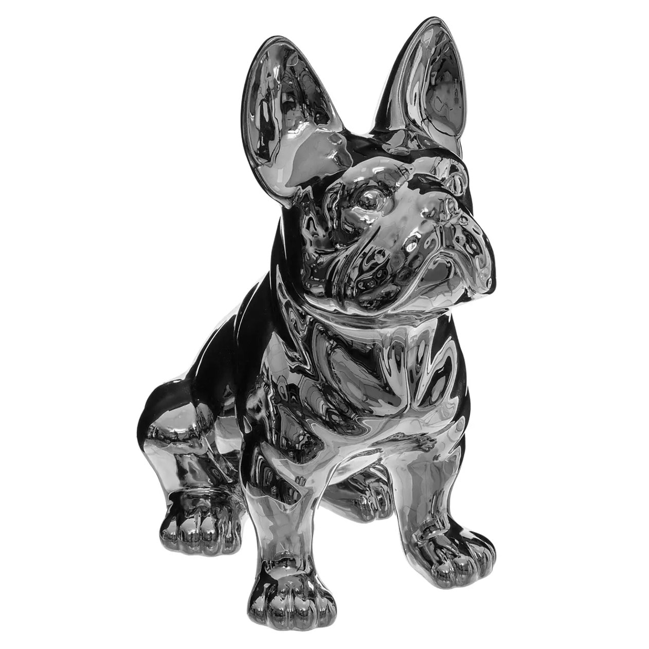 Chien buldog Eden H.22cm céramique argent