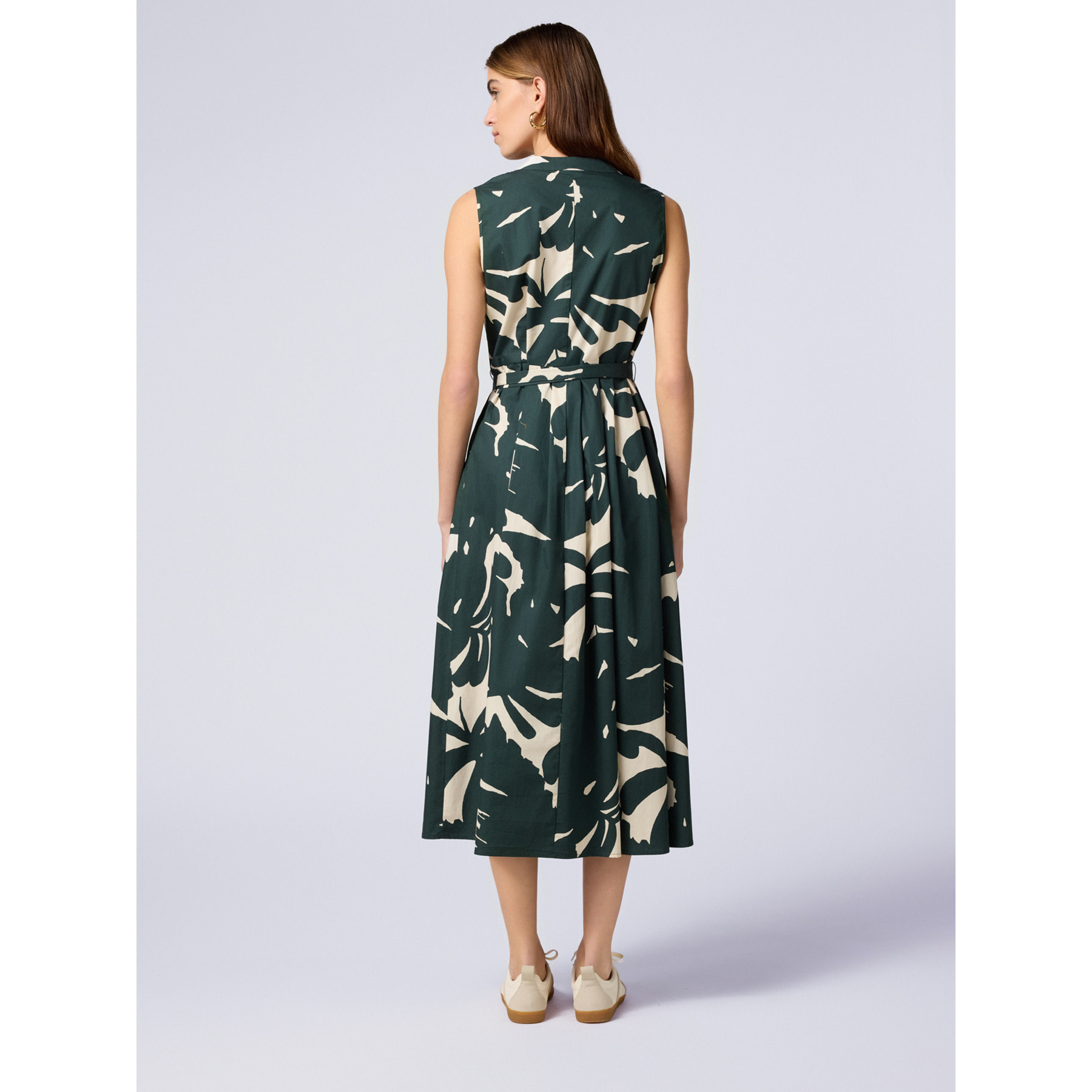 Oltre - Vestido midi evasé de popelina - Verde