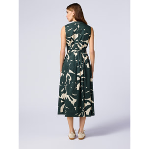 Oltre - Vestido midi evasé de popelina - Verde
