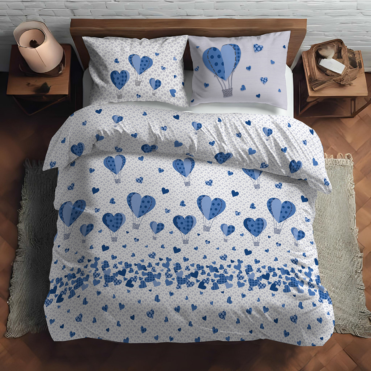 Parure copripiumino mongolfiera blu 100% cotone
