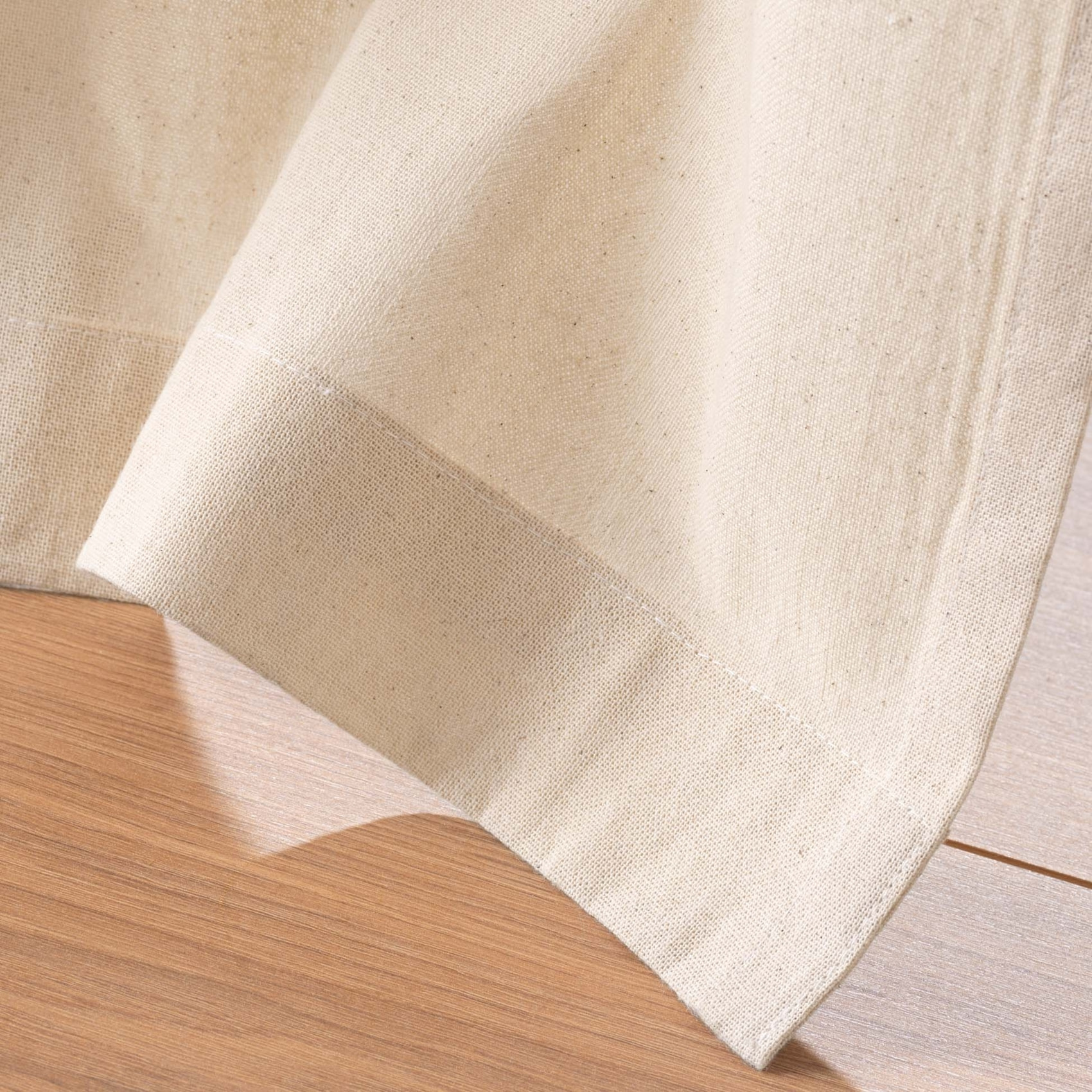 Rideau à œillets en poly-coton avec bande décorative - Naturel